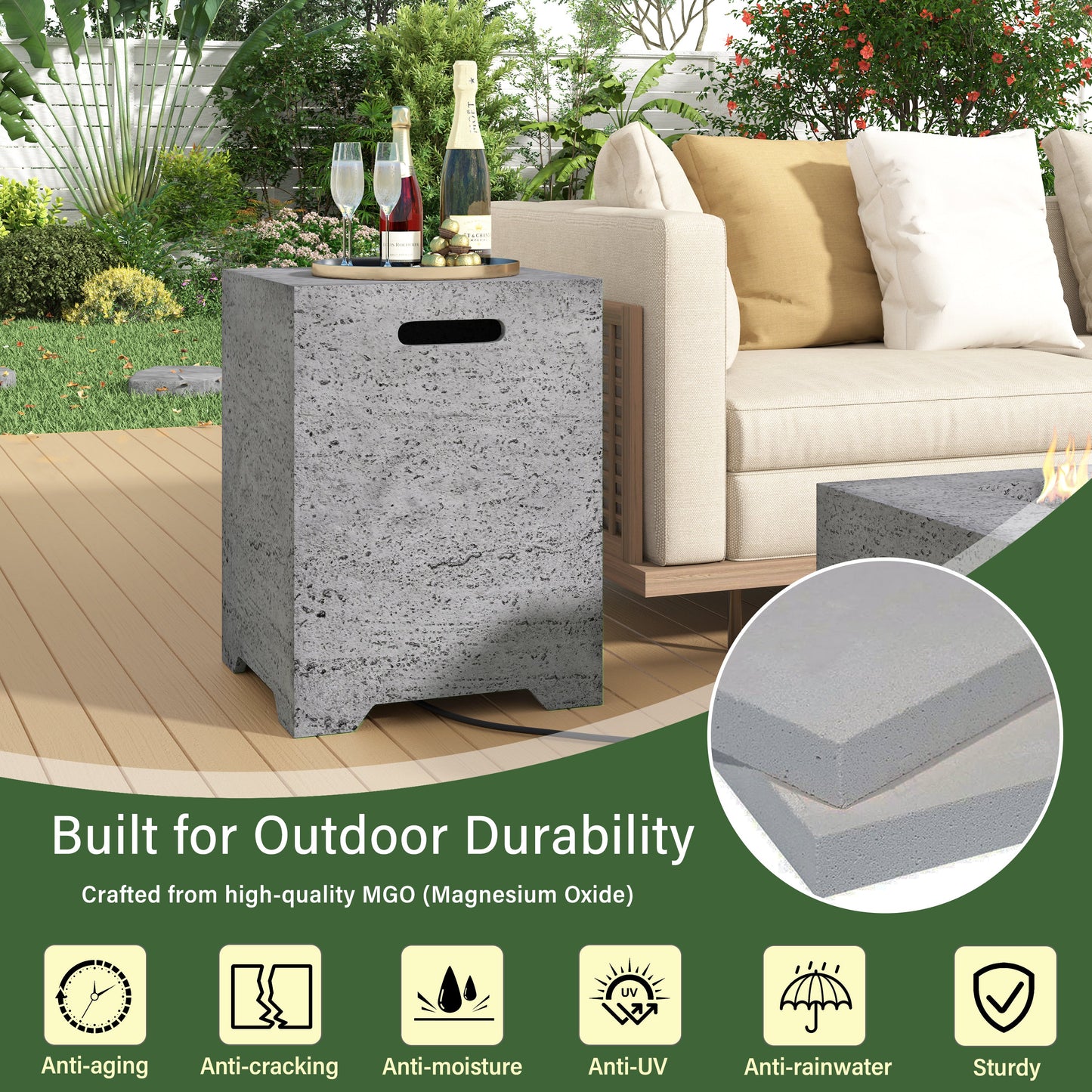 2-in-1 Outdoor Fire Pit and Propane Tank Stand Set 41.9 Inch, Beige Grey