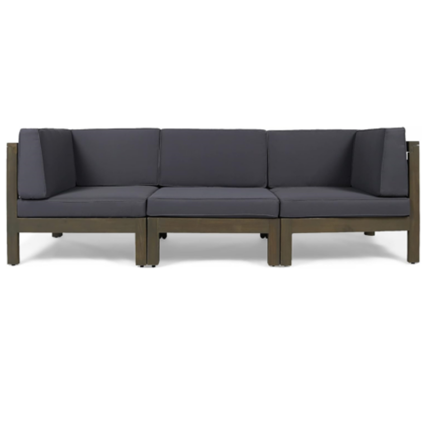 Contemporary 3-Piece Sofa Set with Water Resistant Cushions, Dark Grey, Acacia Wood Frame