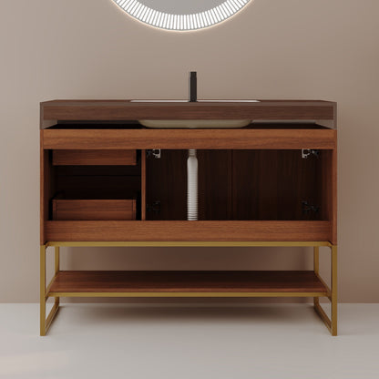 36' Modern Free-Standing Bathroom Vanity with Seamless Ceramic Sink & Sintered Stone Top
