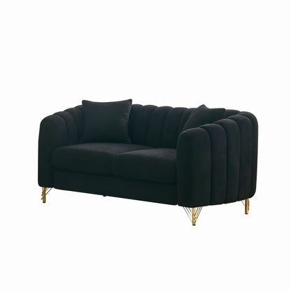 Loveseat Modern Chenille Black Gold Metal Legs 2 Seat 63 In 500 LB