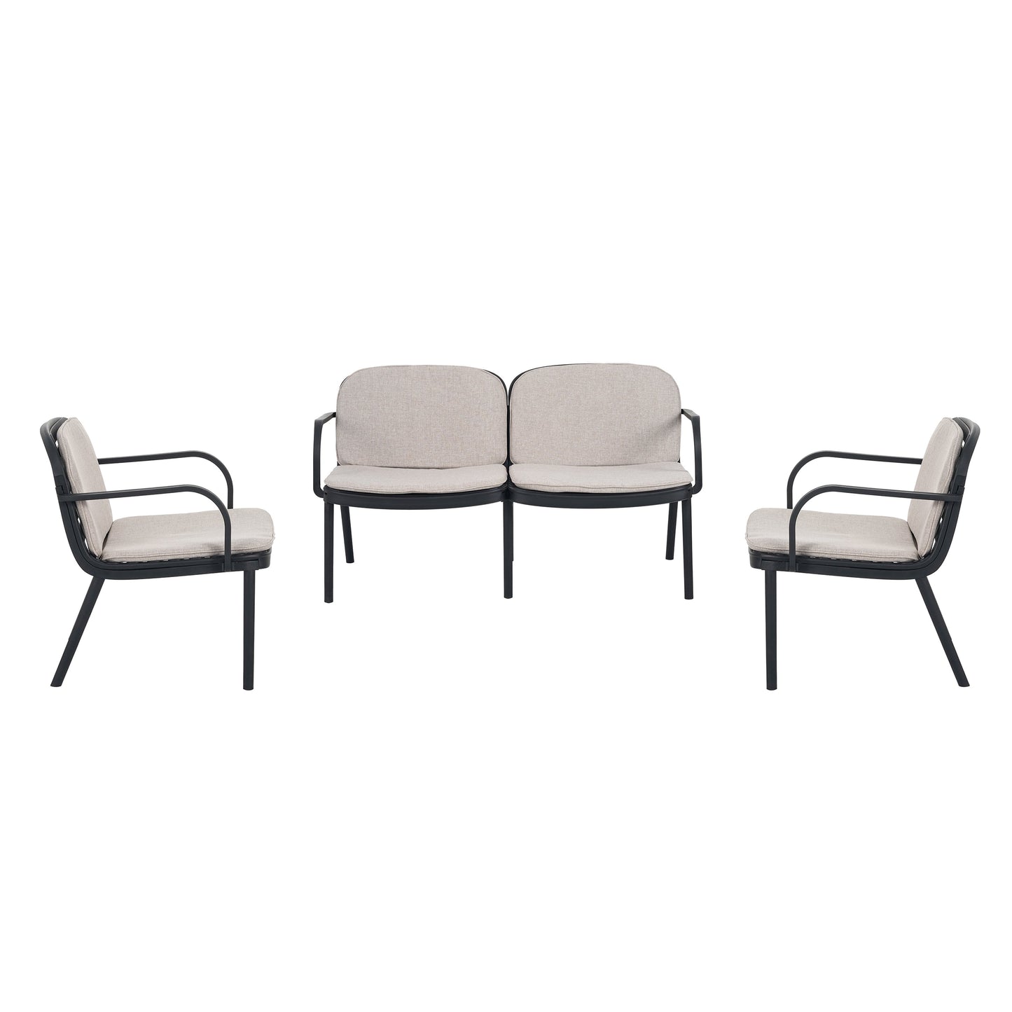 Outdoor Chat Set Polypropylene Black Beige Cushion 3 Piece Loveseat