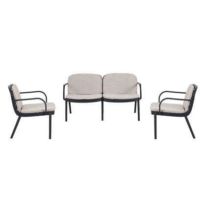Outdoor Chat Set Polypropylene Black Beige Cushion 3 Piece Loveseat