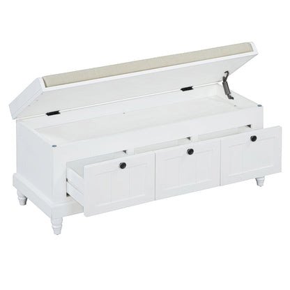 Entry Bench Fluted MDF White Cushioned Seat 3 Drawers 44x16x19