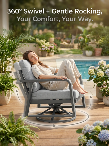Outdoor Swivel Chair Set Aluminum Dark Gray Side Table