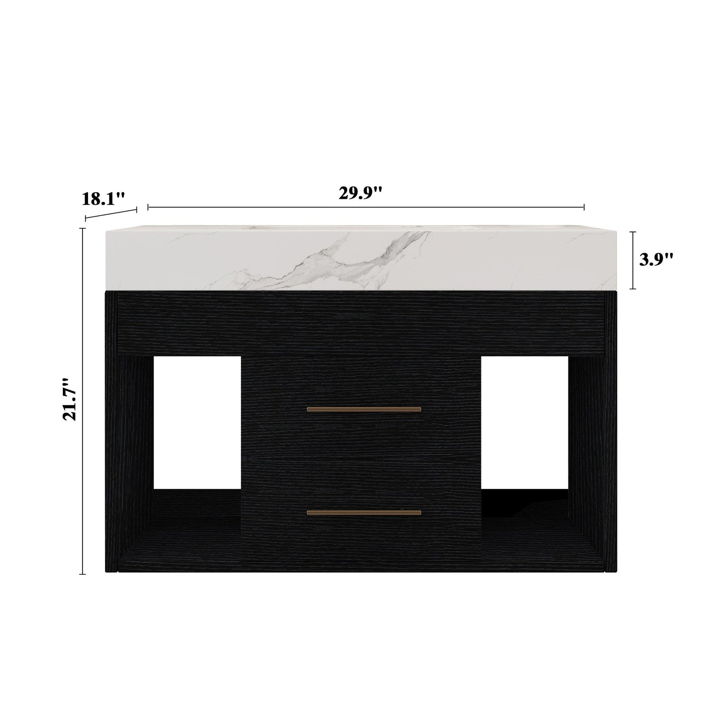29.9' Modern Floating Bathroom Vanity with Sintered Stone Top Ceramic Undermo...