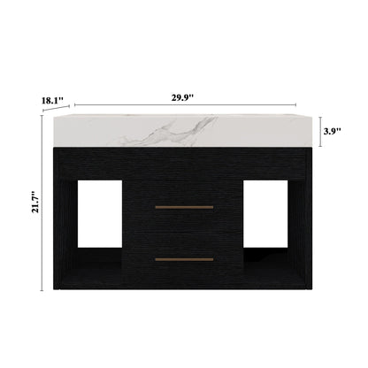 29.9' Modern Floating Bathroom Vanity with Sintered Stone Top Ceramic Undermo...