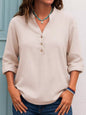 Full Size Button Detail Notched Long Sleeve Blouse Plus Size