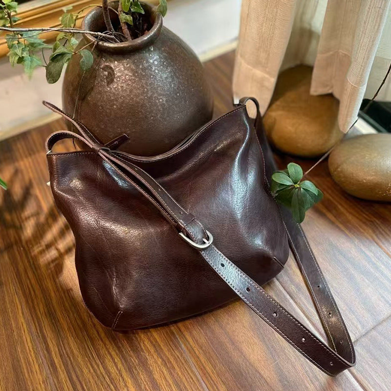 Womens Fashionable Washed-Effect Minimalist Shoulder Bag