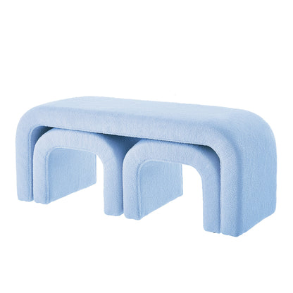 Set of 3 U-Shaped Modern Bench Teddy Ottoman Bench for Entryway, Bedroom End