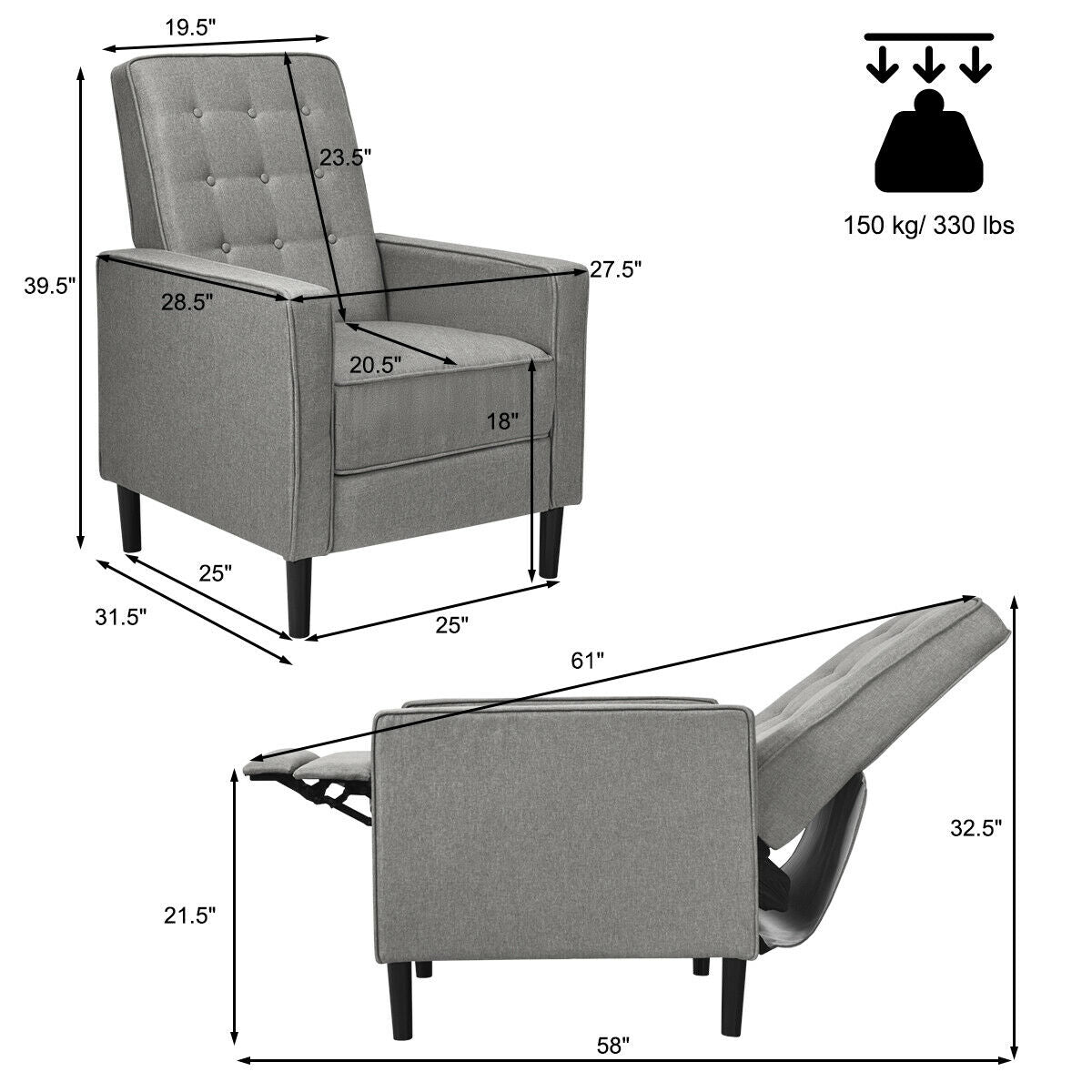 Mid-Century Push Back Recliner Chair
