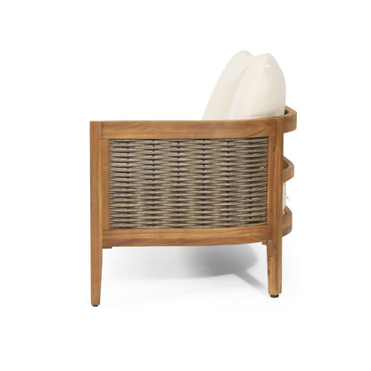 Outdoor Conversation Set Acacia Wood PE Wicker 4 Piece