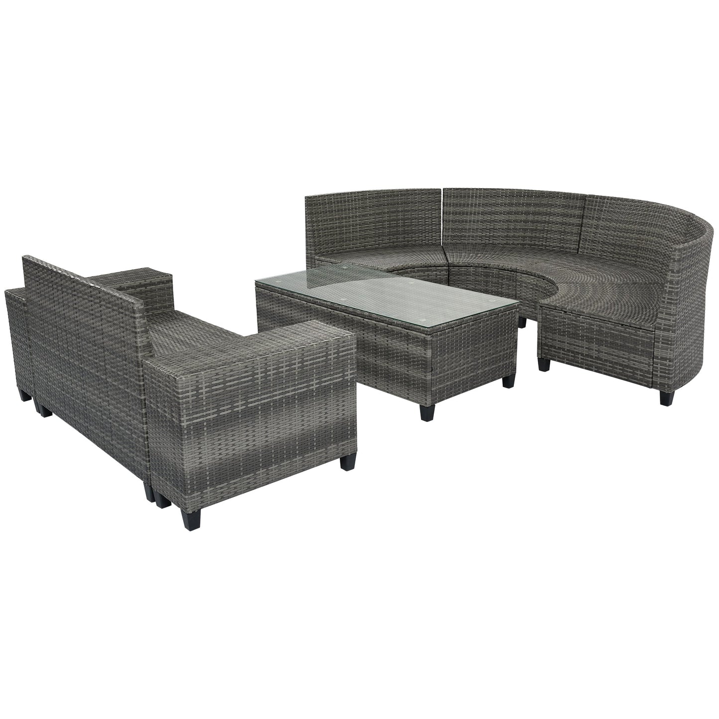 Outdoor Sectional Set PE Wicker Steel Gray Half Moon 8 Piece 250 LB