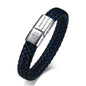 Men's Blue And Black Leather Hand Medical Identification Bracelet