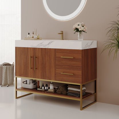36' Modern Free-Standing Bathroom Vanity with Seamless Ceramic Sink & Sintere...