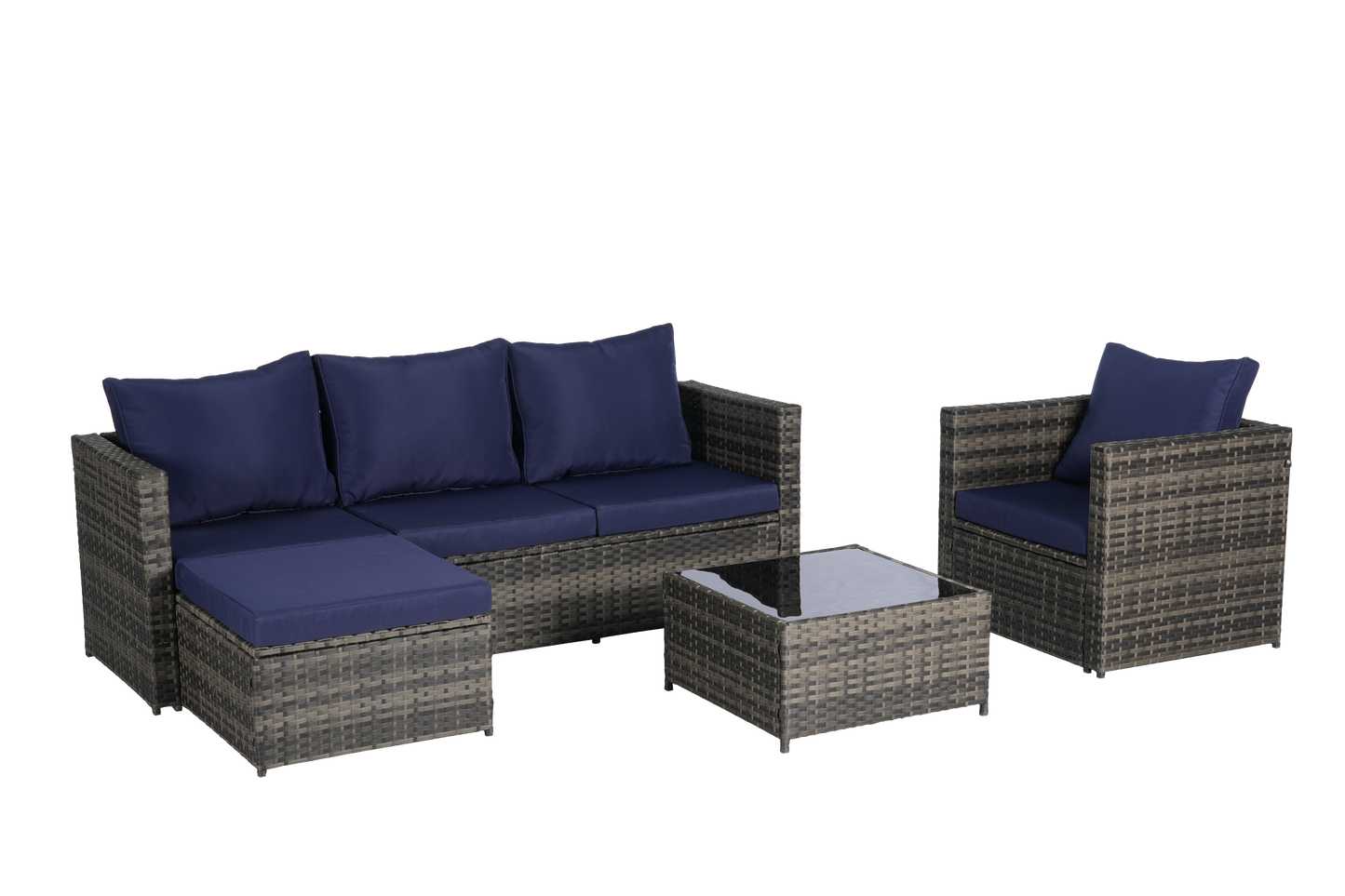 Outdoor Sectional Set PE Rattan Steel Dark Blue 4 Piece Seats 6 380 LB