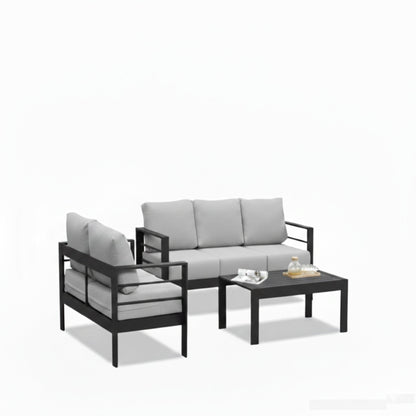 3 Piece Outdoor Patio Set Aluminum Black Gray Cushions