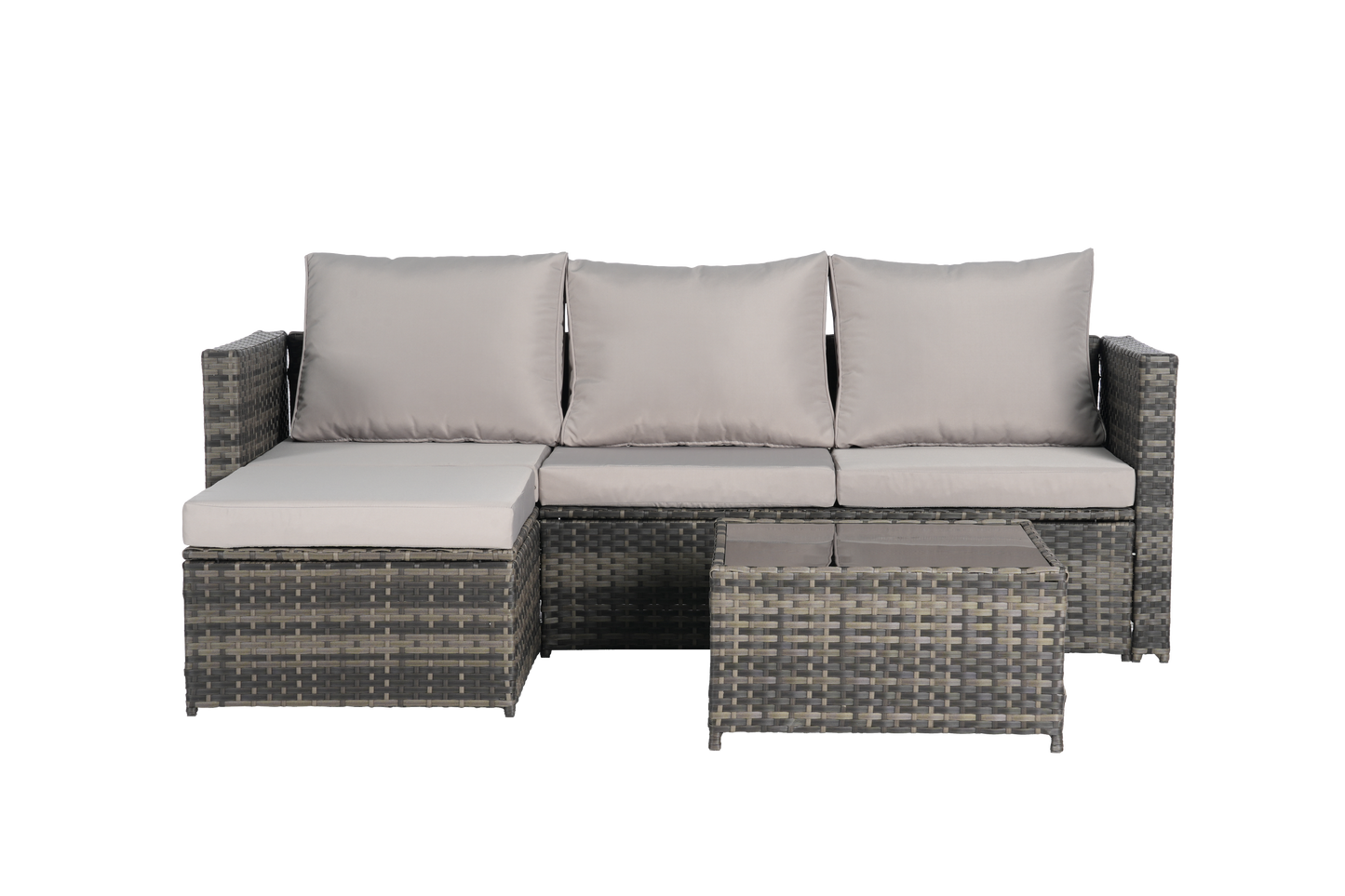 Outdoor Sectional Set PE Rattan Steel Light Gray L-Shape 3 Piece Seats 4