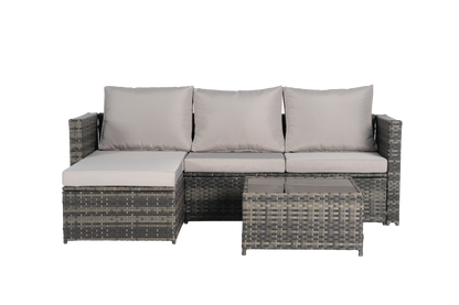 Outdoor Sectional Set PE Rattan Steel Light Gray L-Shape 3 Piece Seats 4