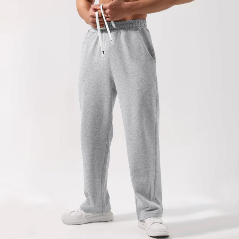 Male Solid Color Elastic-waist Drawstring Sweatpants