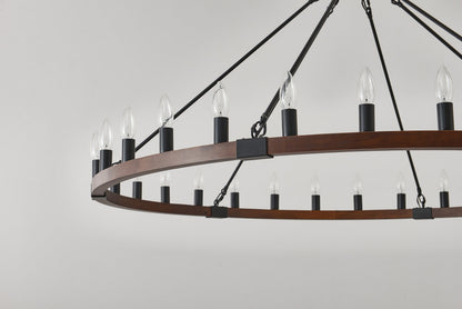 Chandelier Wood Wagon Wheel 20-Light Farmhouse Matte Black 39.3 In