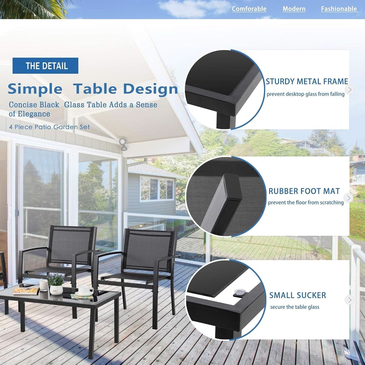 Dark Grey Outdoor Patio Set With Glass Coffee Table