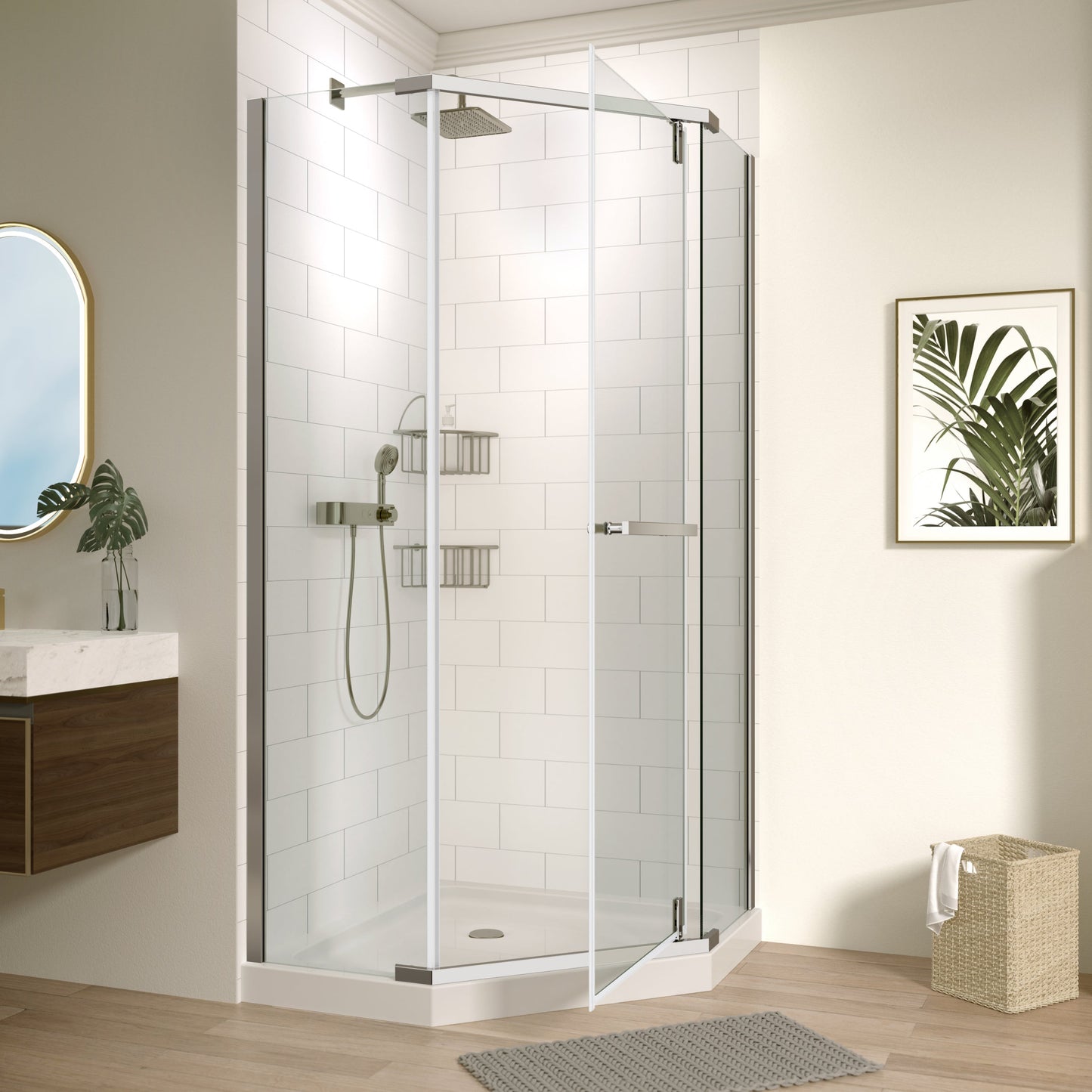 Pivot Shower Door 34.75 x 72 in. Frameless Neo-Angle Chrome, 1/4in Tempered