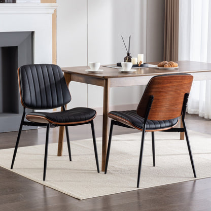 Dining Chairs Set of 2 Mid Century Modern Retro Faux Leather Chair with Walnut