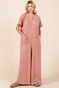 Mittoshop Button Detail Short Sleeve Wide Leg Jumpsuit