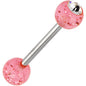 Single Gem Shocking Pink Glitter Barbell Tongue Ring