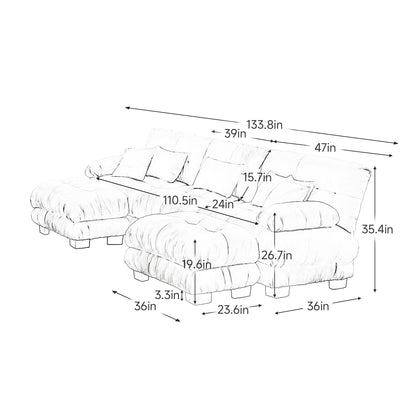 Sectional Sofa U-Shape Chenille Light Coffee 3 Seat 2 Ottomans