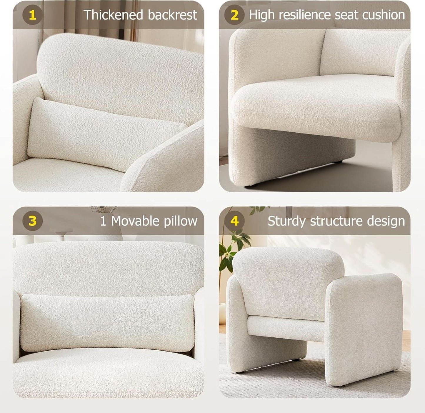 LuxuriousAndComfortable Lambswool Fabric Accent Chair With Arms