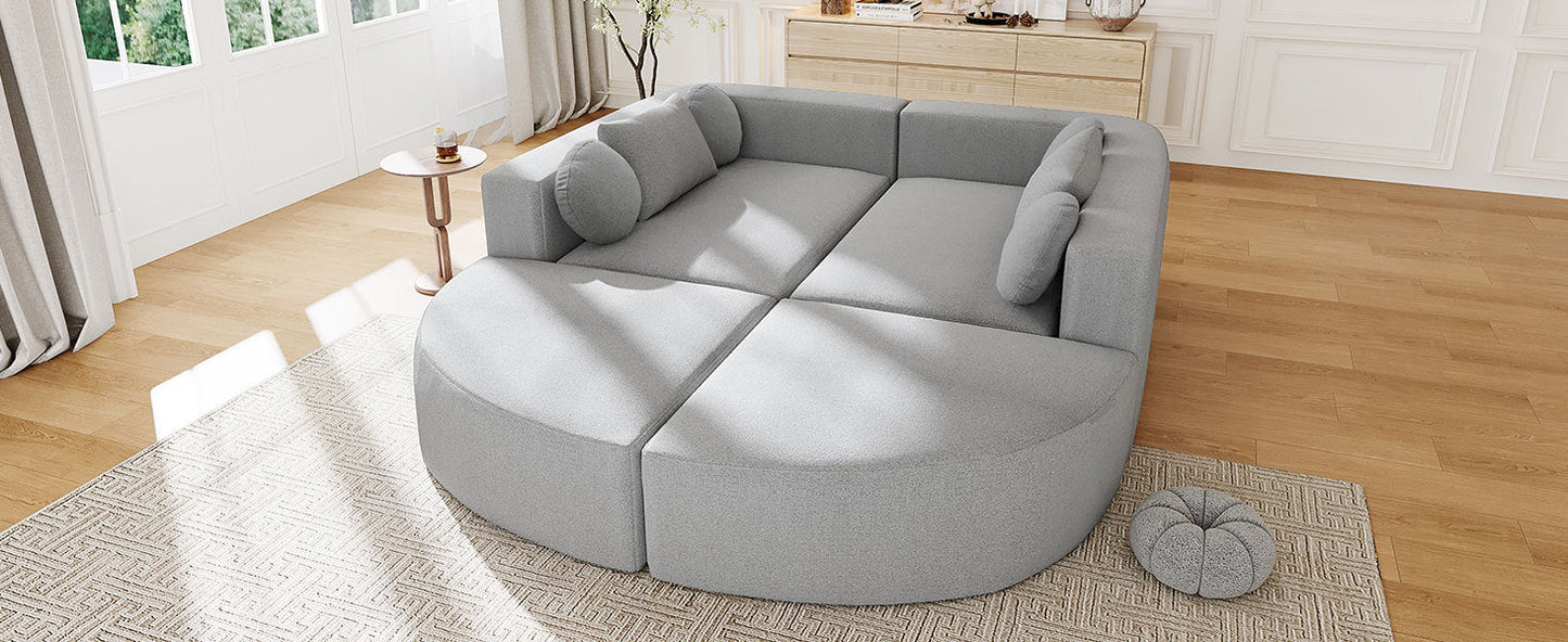 Sectional Sofa U-Shape Modular Boucle Gray 6-Seat Deep Seating 114.9x64.5 In