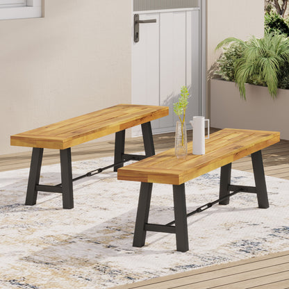 Outdoor Bench Acacia Wood Teak Slat Design Weather-Resistant 63x14.5x17.75 In