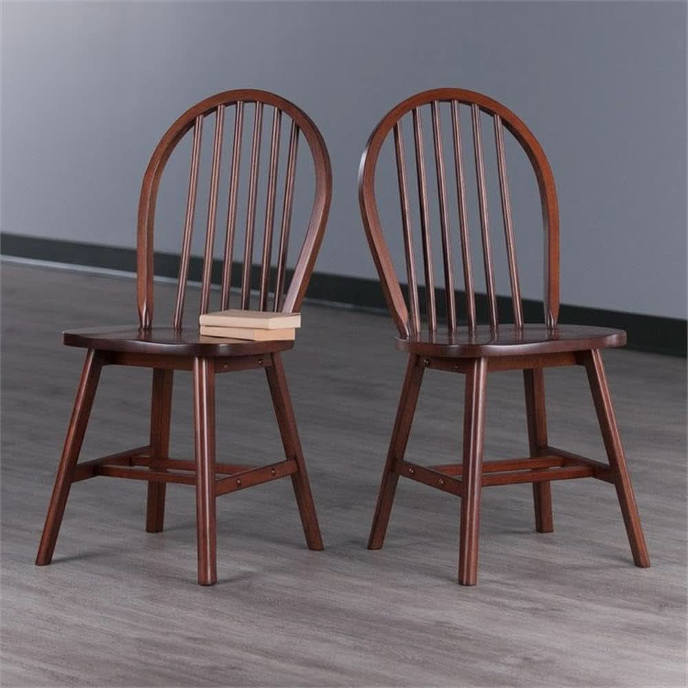 Windsor 2 Piece Solid Wood Dining Chair Set Walnut Finish