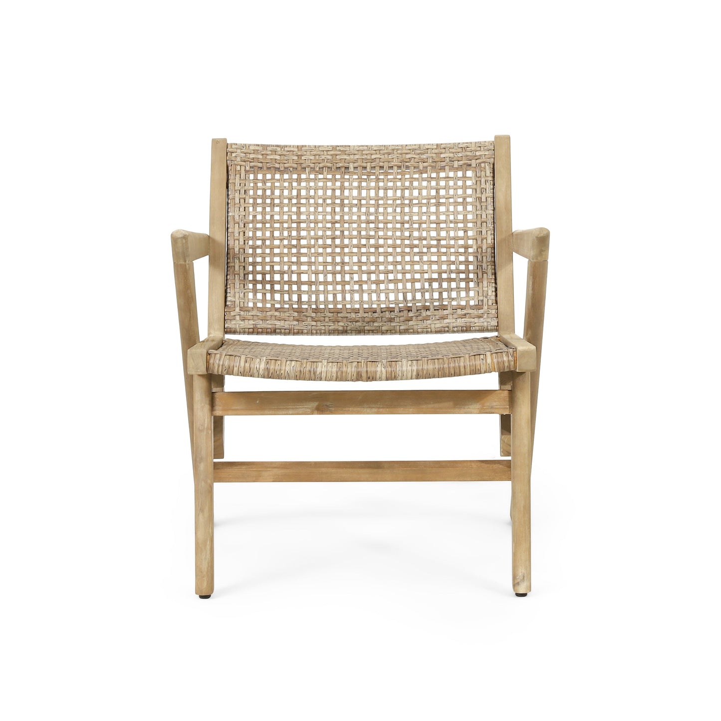 Club Chair Transitional Wicker Light Brown Acacia Frame Set of 2 24x27x28 In