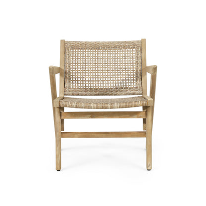 Club Chair Transitional Wicker Light Brown Acacia Frame Set of 2 24x27x28 In