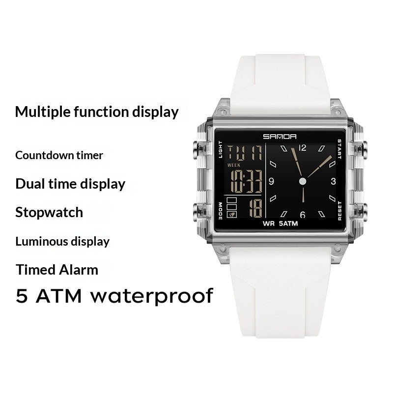 Square Large-dial Sports Watch With Waterproof Electronic Display