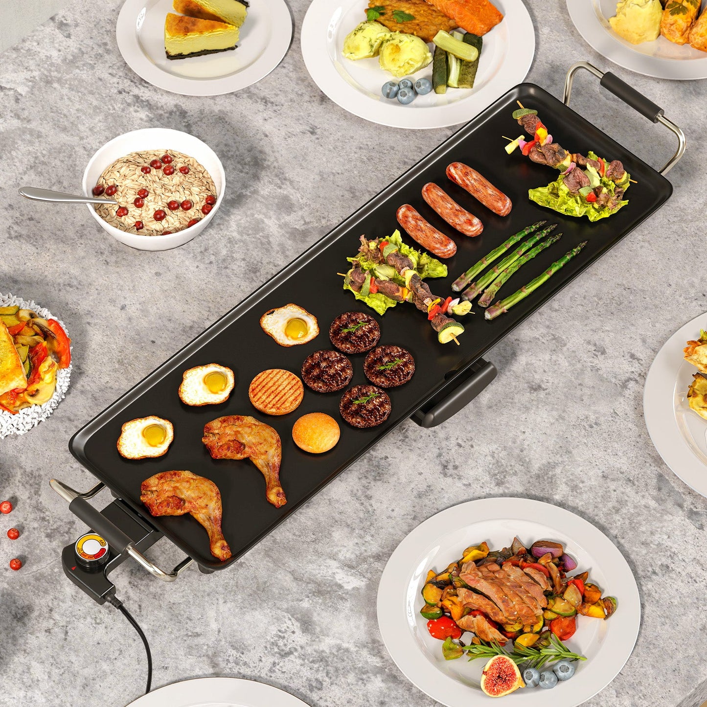 35 Inch Large Electric Griddle Nonstick BBQ Grill with Adjustable Temperature