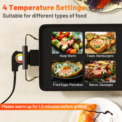 35 Inch Large Electric Griddle Nonstick BBQ Grill with Adjustable Temperature