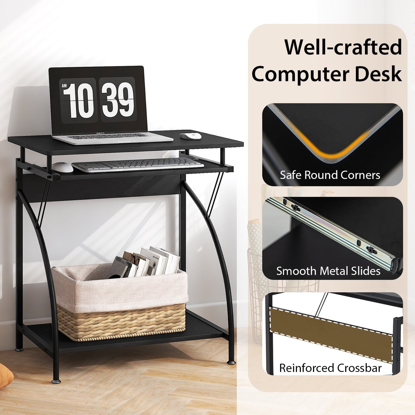 27.5 Inch Laptop Table Computer Desk for Small Spaces with Pull-out Keyboard Tray