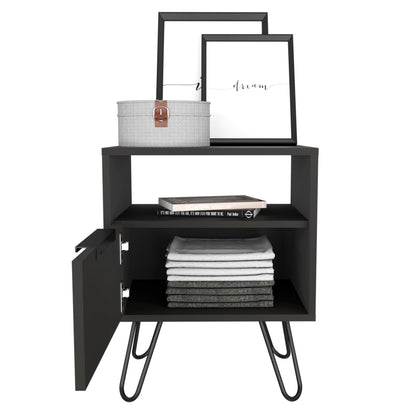 Set of 2 Modern Nightstands with Storage, Metal Legs, Wenge