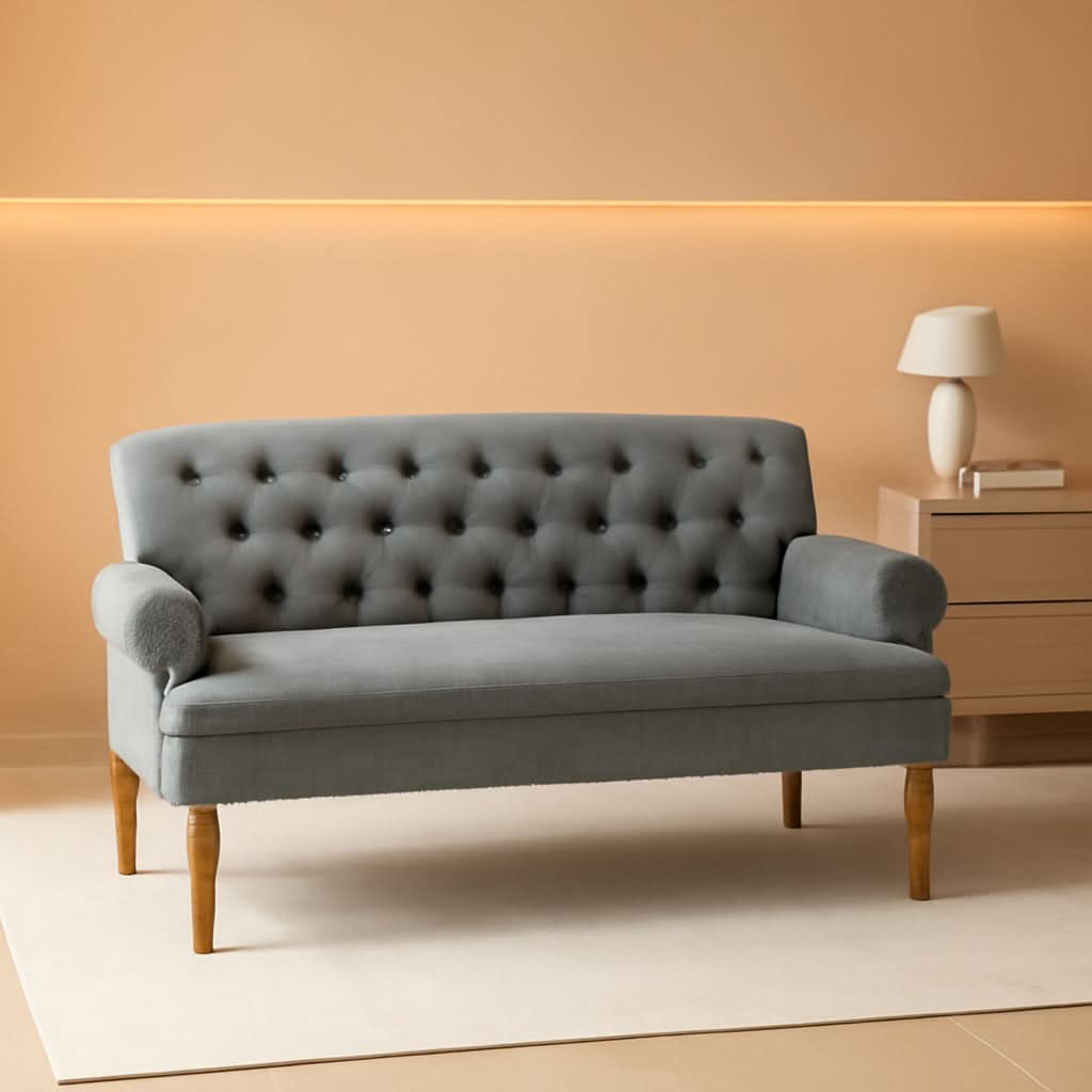 Dove Gray Loveseat Sofa With Button Tufting Sinuous Springs