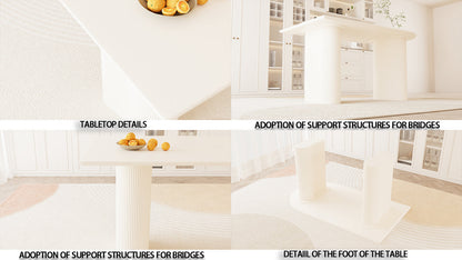 63' medieval modern cream style MDF dining table and beige PU dining chair set,