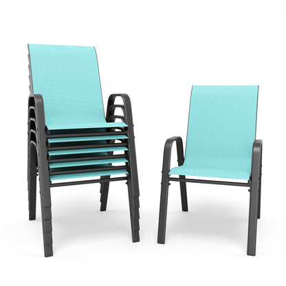 7 Piece Outdoor Dining Set Seats 6 Steel Wood Grain
