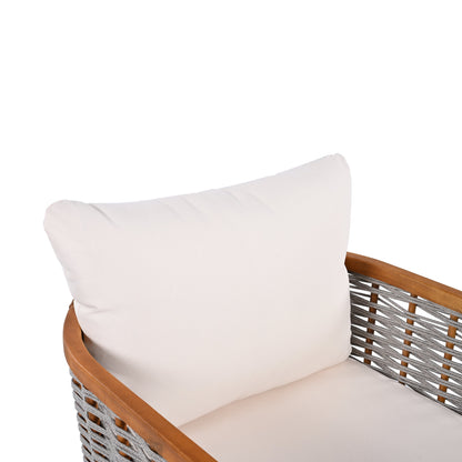 Outdoor Tub Chair Acacia Wood Rope Teak Beige Cushion Deep Seat 27in