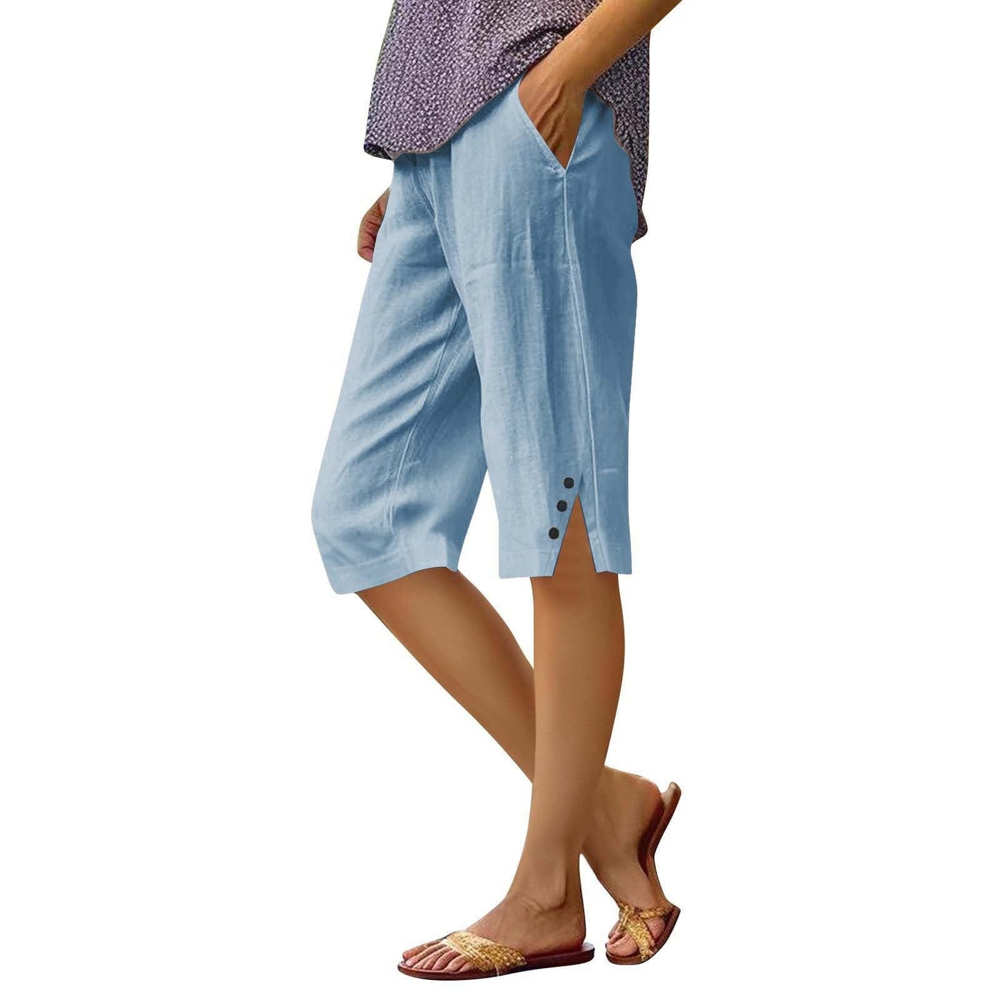 Casual Loose-fit Cotton-linen Drawstring Shorts With Pockets