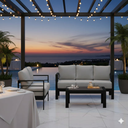 3 Piece Outdoor Patio Set Aluminum Black Gray Cushions