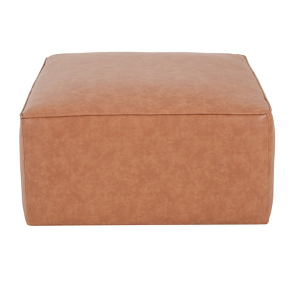 Upholstered Square PU Leather Ottoman Tan Brown 26.6x29.6x15.2