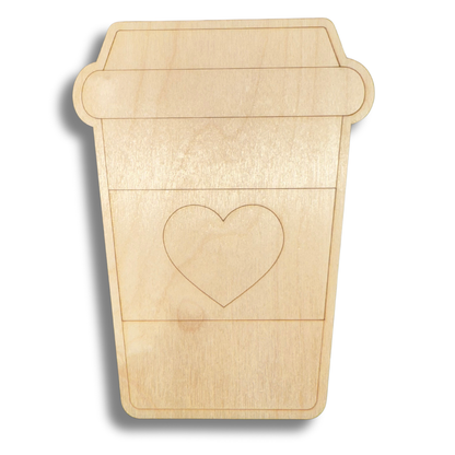Unfinished Wood Etched Cute Latte Shape | Paint By Line Crafts | up to 30" DIY