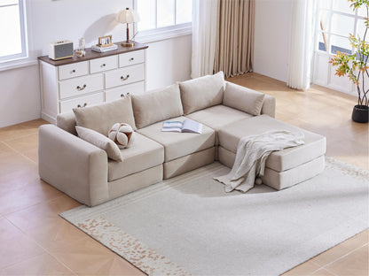 Sectional Sofa L-Shape Fabric Camel 4 Seat 100 In 5 Pillows No Assembly